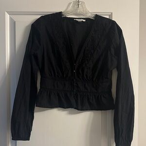 American Eagle Outfitters Black Lace Trim Blouse